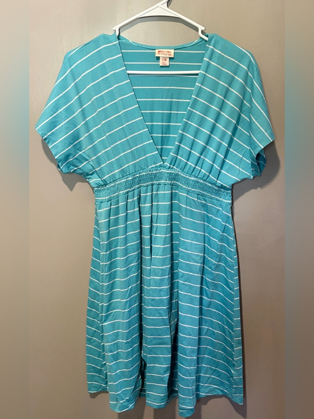 Mossimo supply co striped white and blue dress with a v neck front size medium